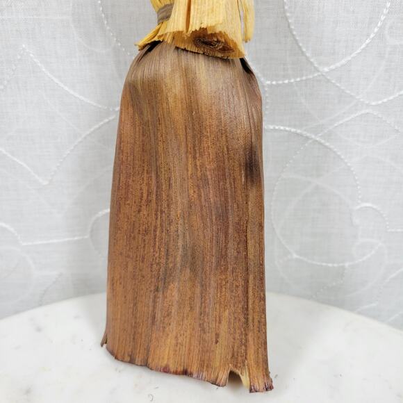Vintage Corn Husk Doll 9" Tan Brown Handmade Woman Baby Face Hair Folk Art Fall - Picture 11 of 12
